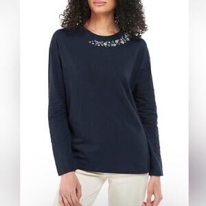 Barbour Coast To Country Amberley Embroidered Long Sleeve Tee in Navy Sz 6‎ NEW